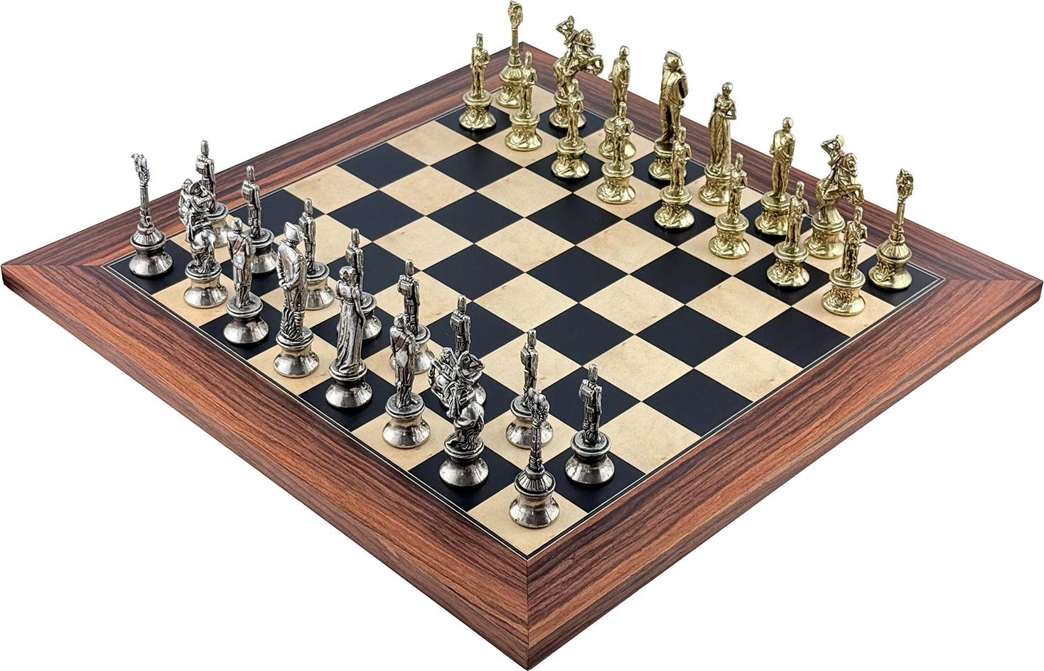 Luxus-Schachset Italfama Napoleon Metall + Ferrer Palisander Brett 40cm