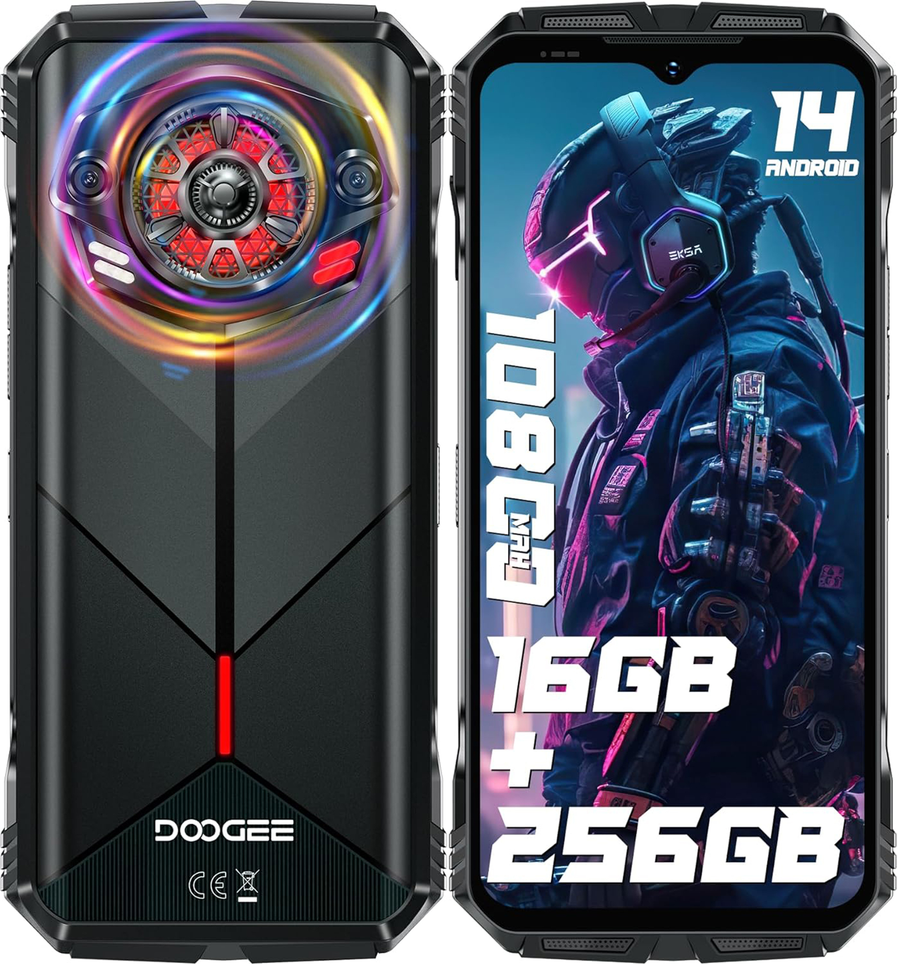 DOOGEE S Punk Outdoor Smartphone Android 14 (2024) - 16GB+256GB 126dB Lautsprecher Outdoor Handy, 10800mAh/33W 6,58" FHD+ IP68 4G/OTG/NFC, Grün