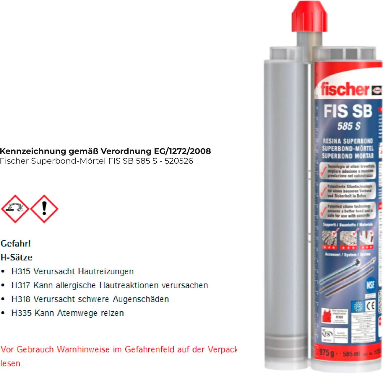 Fischer 520526, Polymer-modifizierter Mörtel, 0,975 kg, Beton, -15 - 40 °C