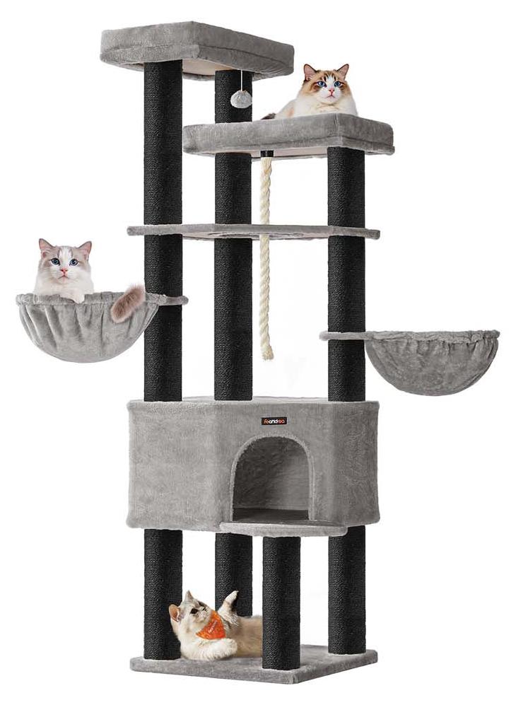 Großer Kratzbaum für Katzen - Kratzbaum, grau/schwarz - 55 x 55 x 186,7 cm