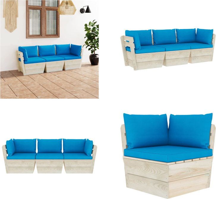 vidaXL Záhradná 3-miestna pohovka z paliet s vankúšmi zo smrekového dreva - Pohovka z paliet - 3-miestna pohovka - 3-miestne pohovky