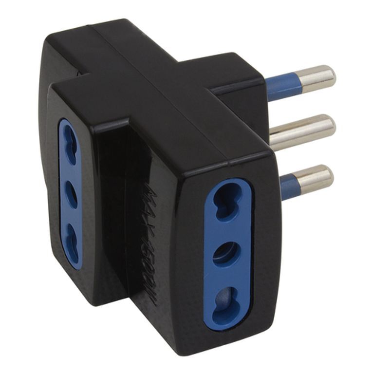 POLYPOOL ADATTAT. TRIPLO 16A NERO spina 16A 2P+T e 3 prese 10/16A 2P+T, IMQ, blister