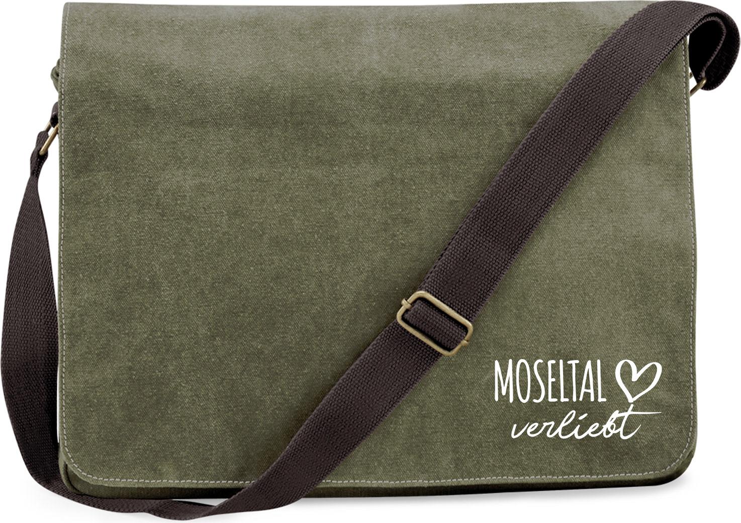 Hellweg Druckerei Huuraa Schultertasche Moseltal verliebt Geschenk 14 Liter Military Green Canvas Moseltal Mitbringsel 5059CUT-VMIL