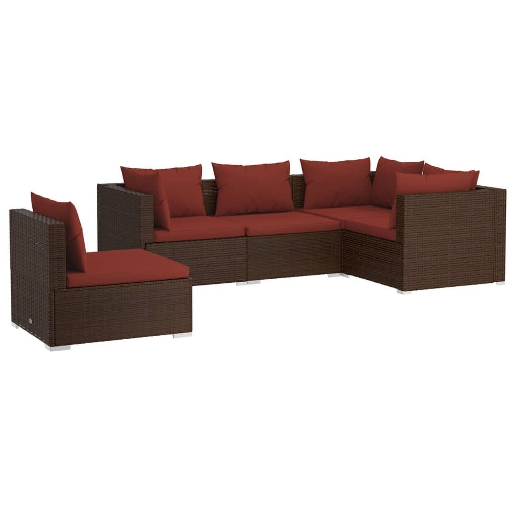 SYFAX 5-tlg. Garten-Lounge-Set mit Kissen Poly Rattan Braun Image