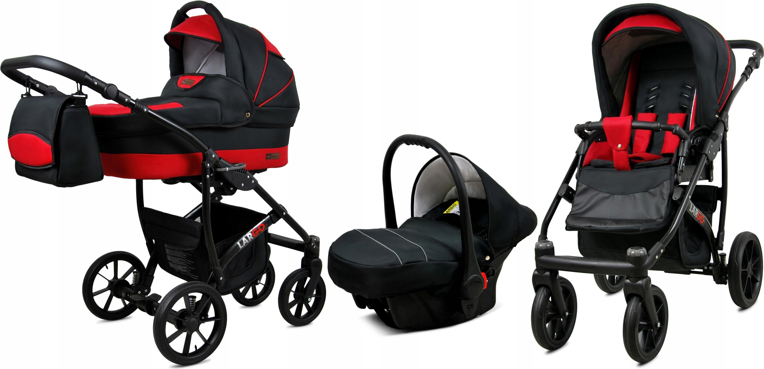 BabyLux Largo | 3in1 Kinderwagen Set | Black Red | Kombikinderwagen | Kinderwagenset | Buggy +