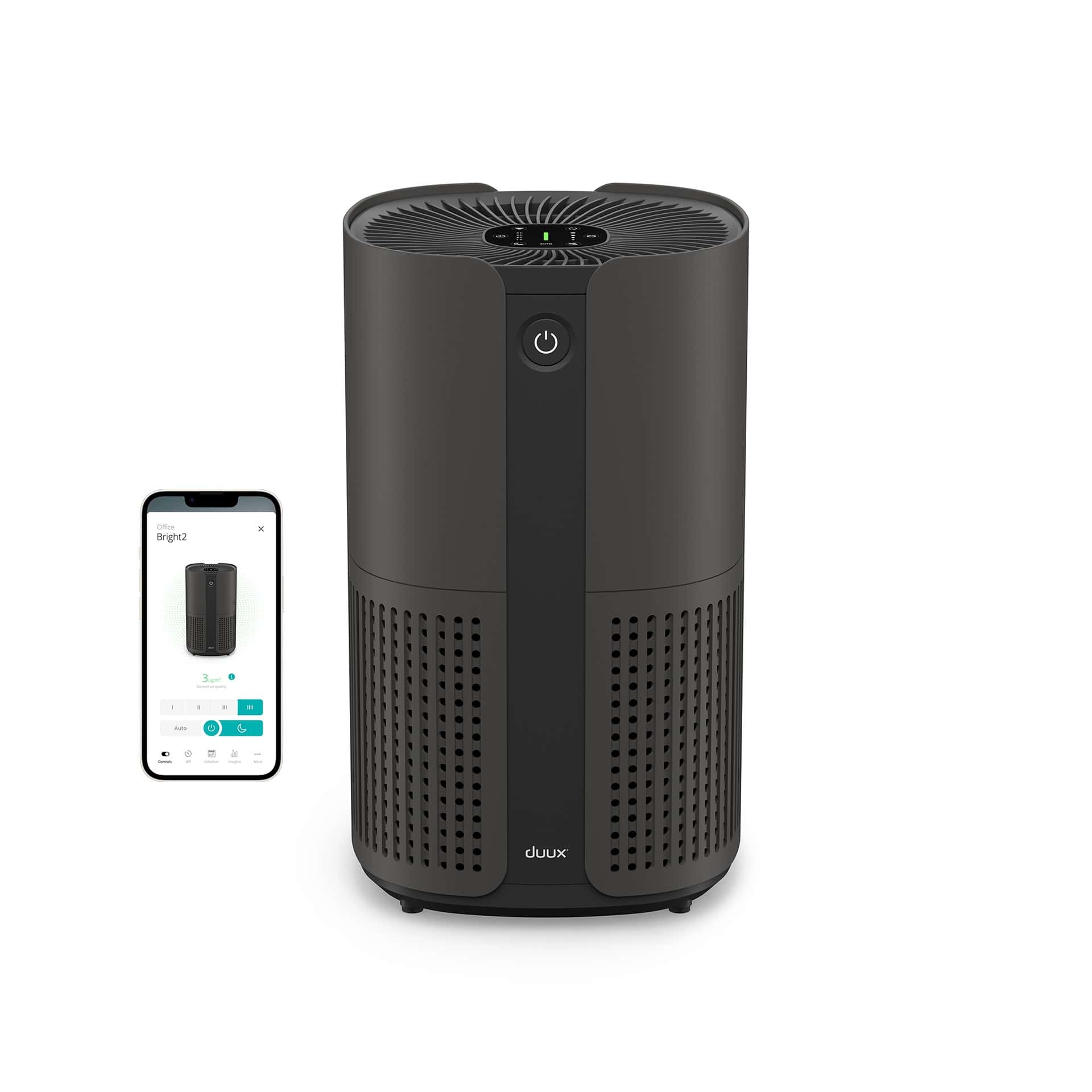 Duux Bright 2 Smart Air Purifier - Čistička vzduchu pre alergikov s 210 CADR, indikátorom kvality vzduchu a ionizátorom - Čistí až 99,97 % znečistenia na ploche do 42 m² - čierna