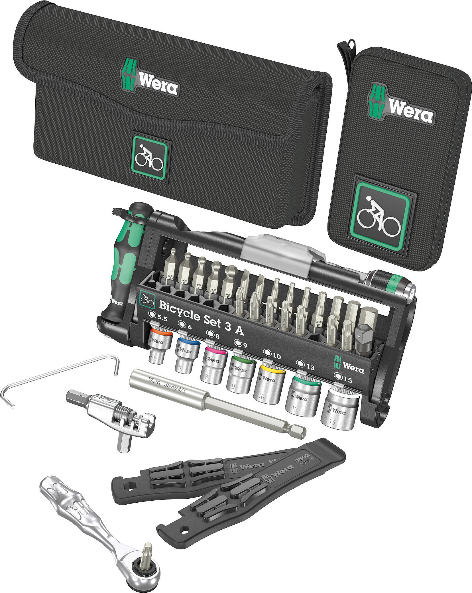 Wera 05004183001, Werkzeugkoffer, Fahrrad-Werkzeug-Set, Universal, Schwarz, Grün, Silber, Schwarz, Tschechische Republik