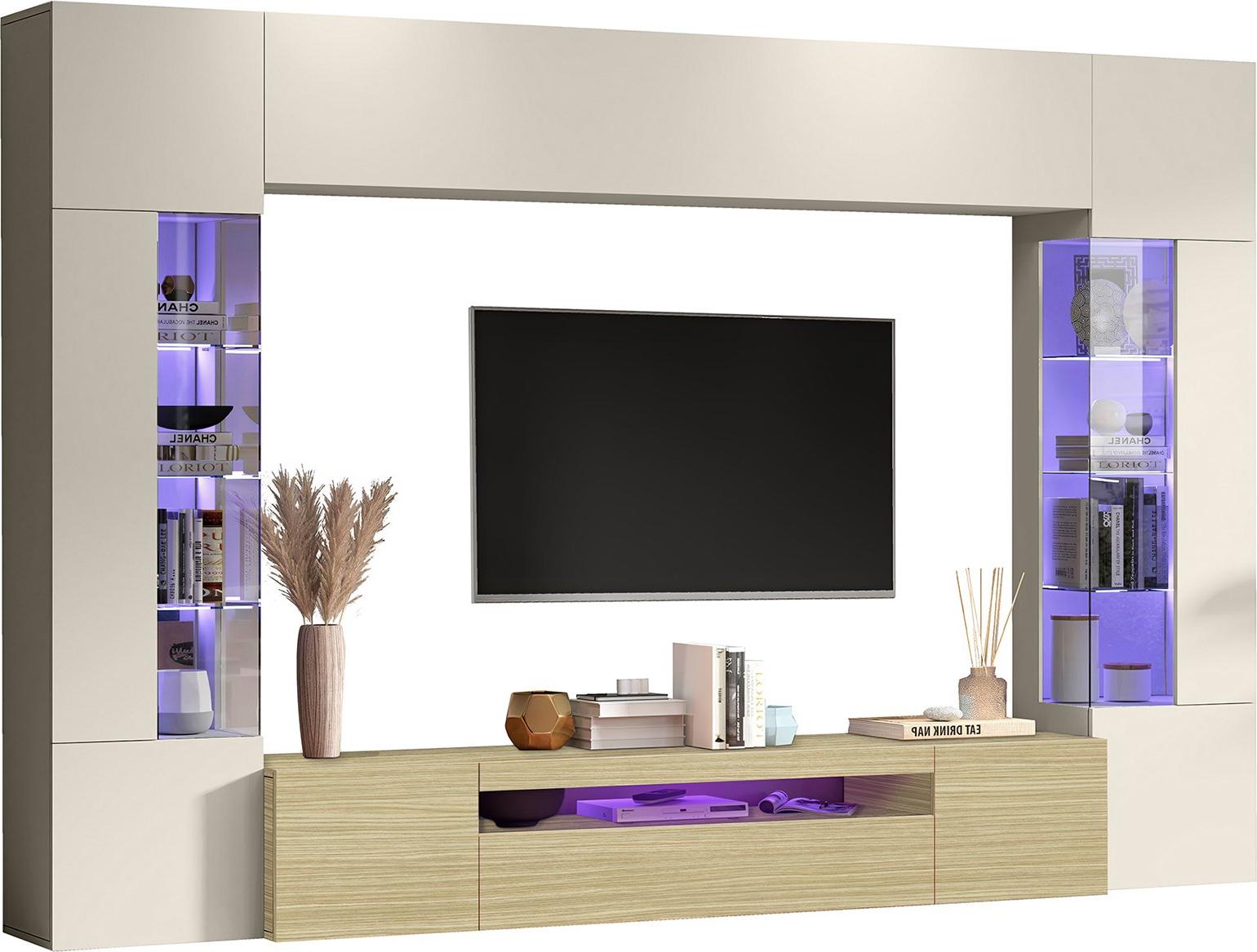 Dmora Wohnwand Solopaca 290x40x190h cm Eiche Braun, 14 Regale 6 Türen