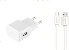 Sunix Napájací adaptér Nabíjačka 2A Micro-Usb Prenosná cestovná nabíjačka Zásuvka 1,2 m kompatibilná so smartfónmi. Smartfóny so systémom Android v bielej farbe