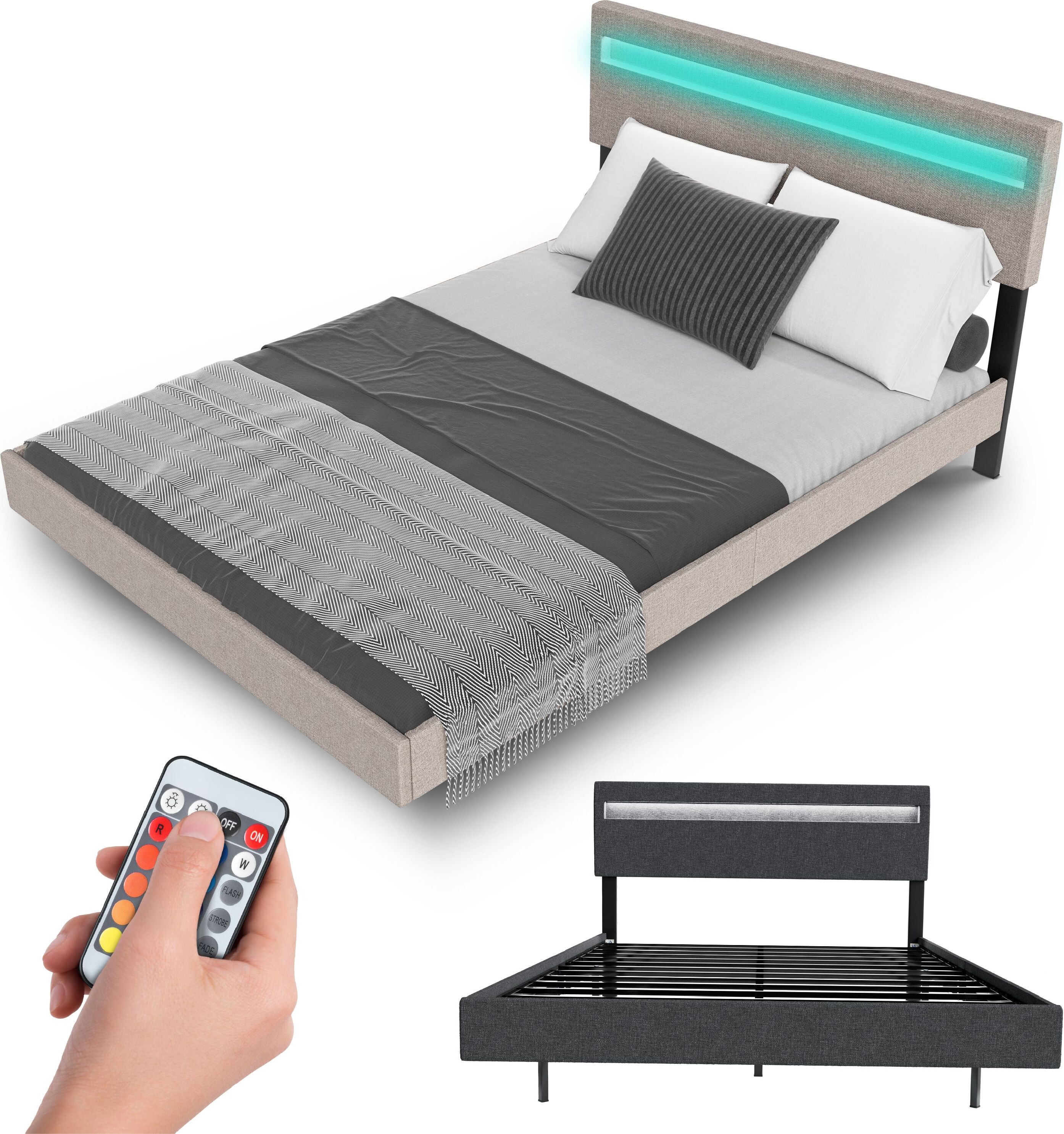 Juskys Schwebebett Lissabon 140 x 200 cm - Schwebendes Design - beige 301573