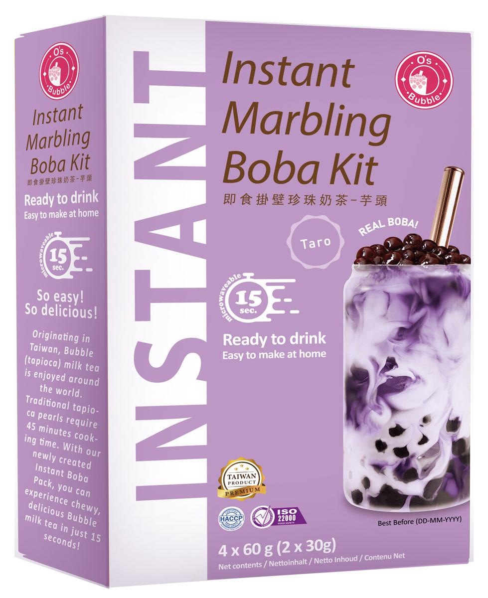 Yoaxia O's Bubble Instant Marbling Boba Tee Kit TARO (4x 60g) | Bubble Tee | Mit Tapiokaperlen und Strohhalm 10321