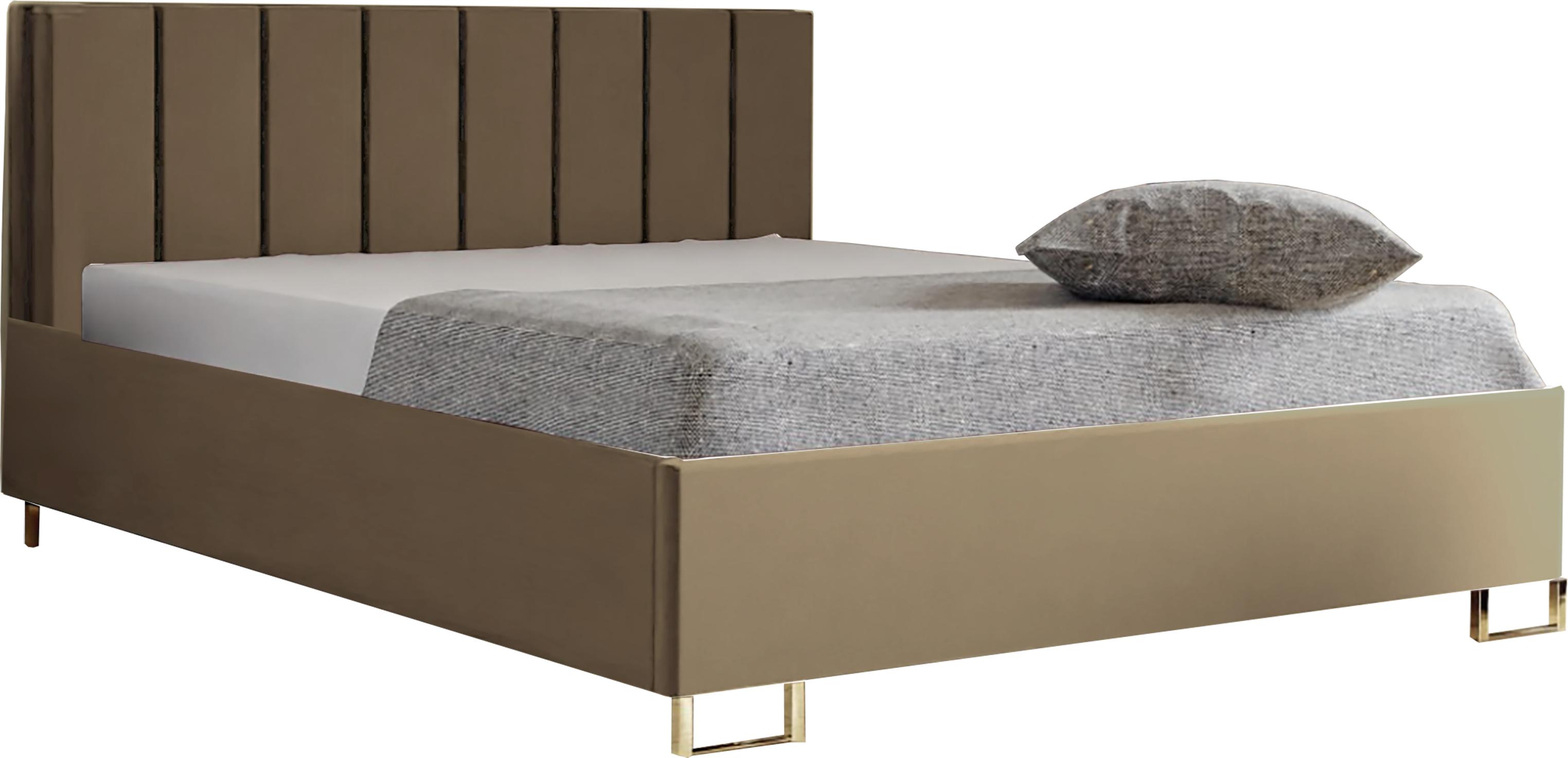Schlafzimmer-Polsterbett MALIBU, Gepolstertem Kopfteil, Hochwertiger MONOLITH Polsterstoff, Bettkasten mit Gasdruckfeder, Komfortable Betthöhe 39 cm, 120x200 cm Cappuccino