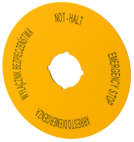 Aufschrift, NOT-HALT, D=90mm, gelb, PL, EN, DE, IT 167640 EATON