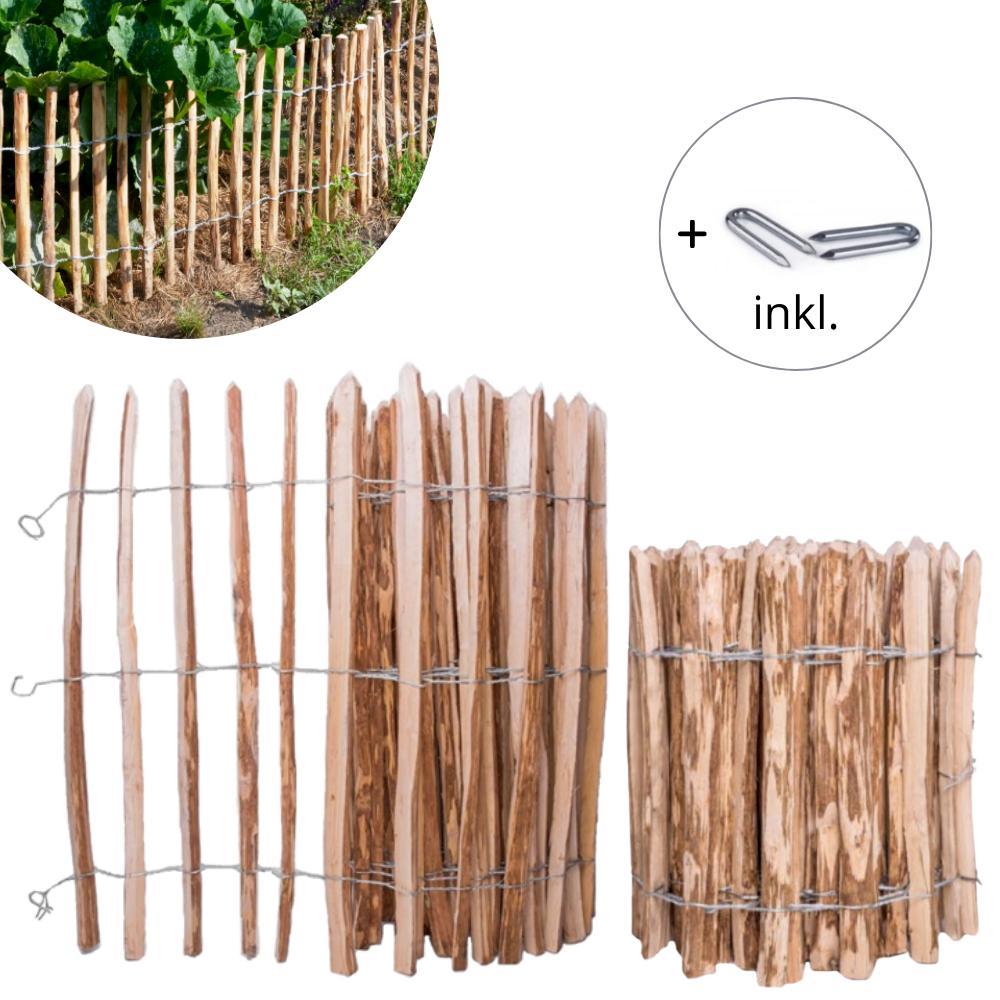 SEVICO Staketenzaun Haselnuss 5m natur Gartenzaun Haselholz 80 cm Abstand 3–4 cm V26 3-4