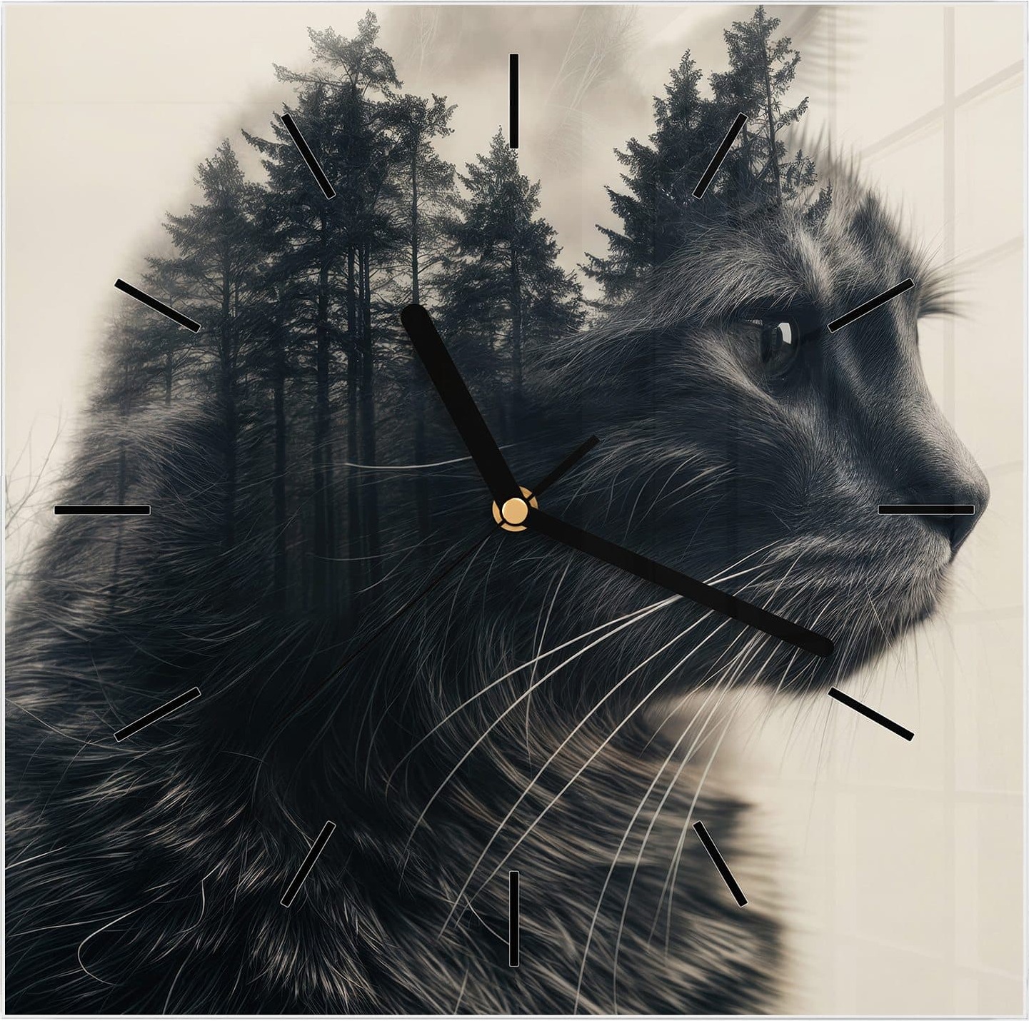 Primedeco Wanduhr aus Glas mit Motiv Waldkatze- 30 x 30 cm - inkl. Aufhängesystem