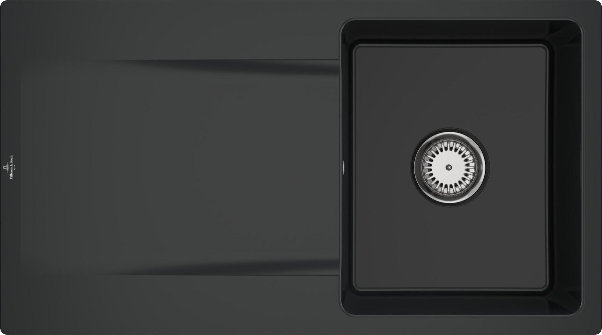 V&B Flächenbündige Spüle Siluet 50 Flat m Abl.garn, Handbetätigung, pure black Image