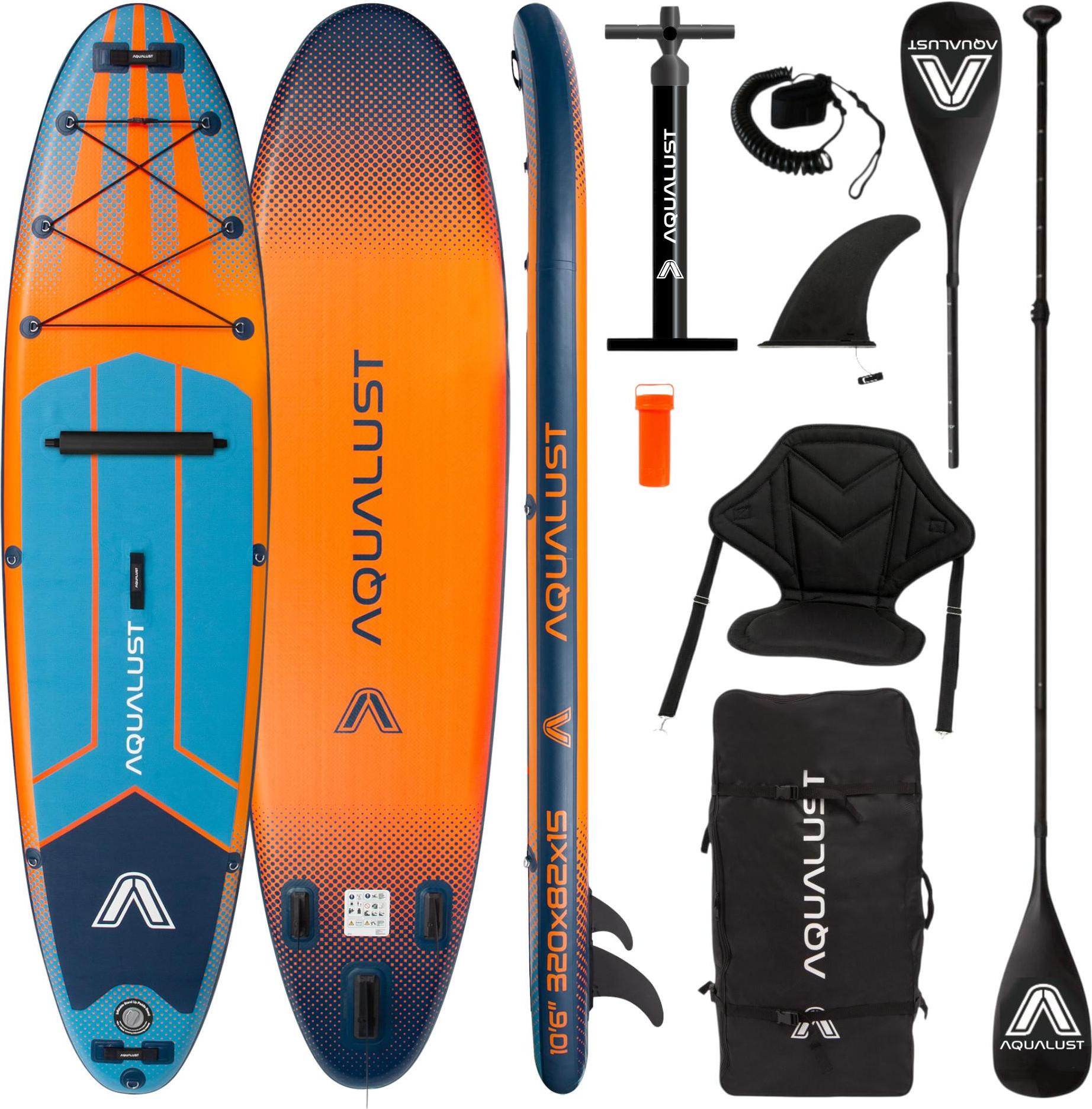 AQUALUST 10.6 iSUP Board Stand Up Paddle Surfboard nafukovací kompletný set 320cm - Obsah: board set+kajak pádlo+sedadlo