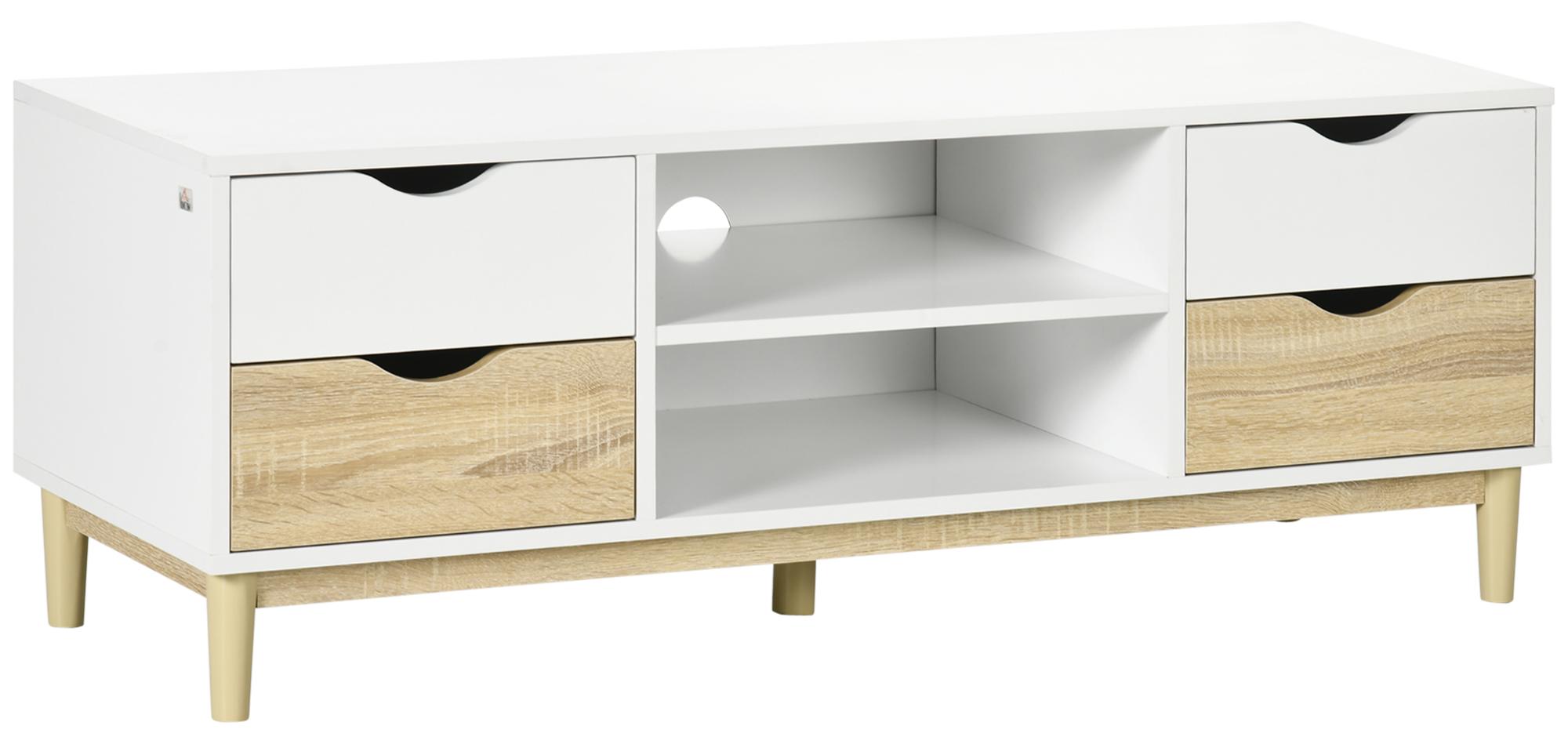 Patootie Fruitie Mesa TV Salon Mesa fš¹r gro?e 55-Zoll-Fernseher mit St?ndern und 4 Cajones 120 x 40 x 44,5 cm, wei? und rot TV-Schrank