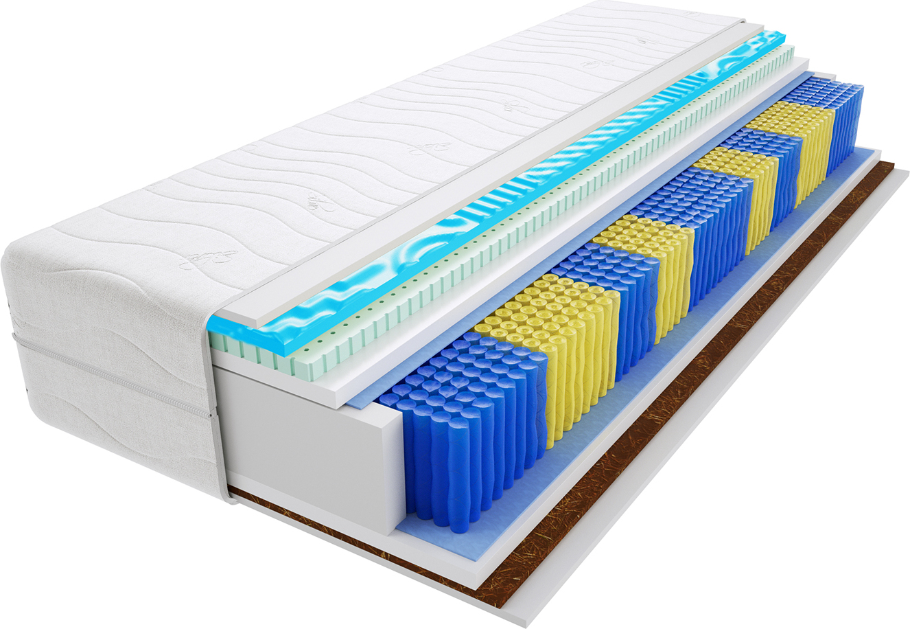 Godre Matratze 80x215 cm Doppelmatratze, H3 & H4 Federkernmatratze, Taschenfederkernmatratze 22 cm Hoch Latex Kokosfaser Profilierter Visco Memory Hypoallergene, HR-Schaum, Wendematratze mit Klimafaser, Gesteppter Bezug Lima Multitaschen Visco Molet 355374