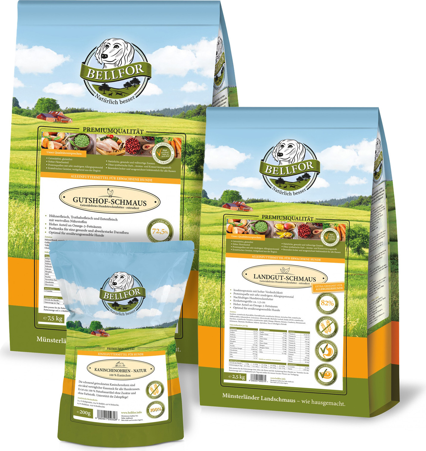 Bellfor Sparset Nr. 2 - Gutshof-Schmaus 7,5kg + Landgut-Schmaus 2,5kg + Kaninchenohren 200g - 10.20 kg