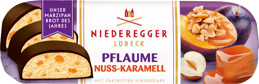 Niederegger Marzipanbrot Pflaume Nuss-Karamell in Zartbitter 125g 862557