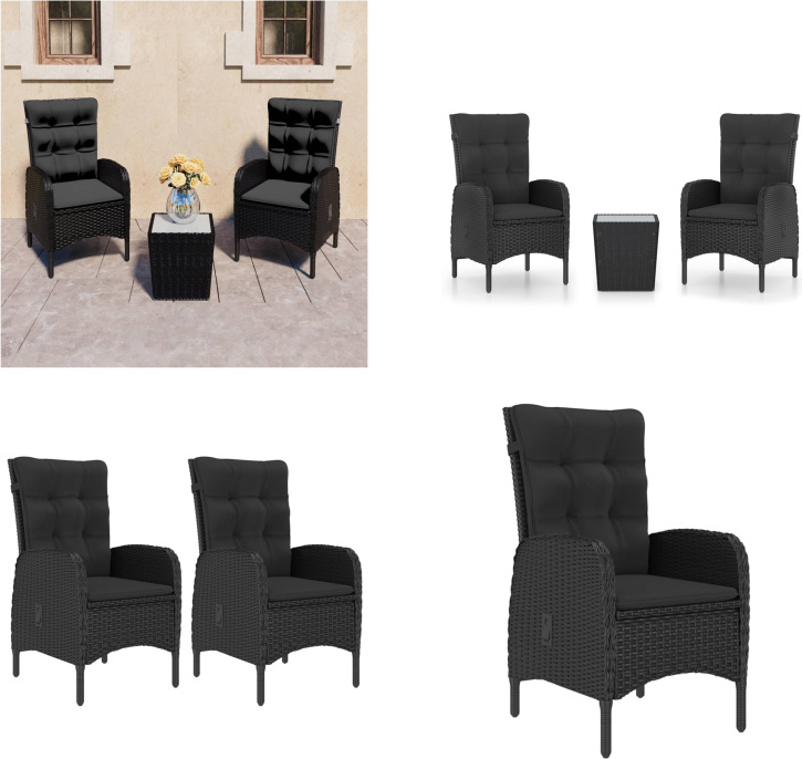 vidaXL 3 tlg. Bistro Set Poly Rattan und Glas Schwarz - Bistro-Set - Bistro-Sets - Bistroset - Bistrosets HL3058536