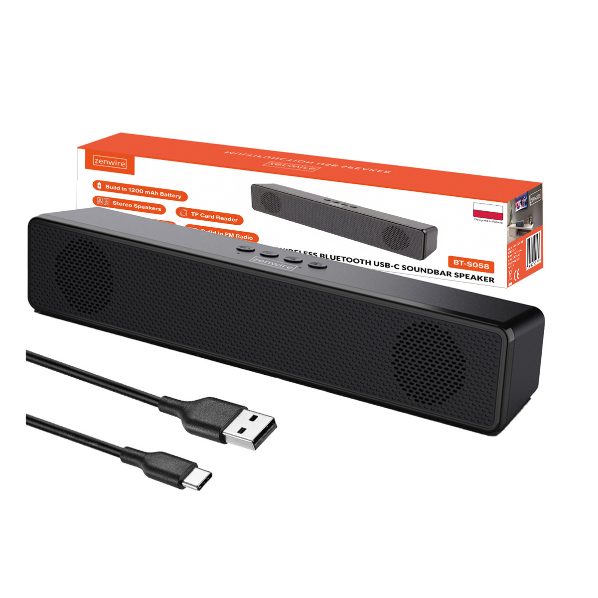 Soundbar Zenwire BT-S058 All-in-One Soundbar Audio Bluetooth Radio FM AUX, USB 3.0/2.0, Mini Jack 3,5 mm Lautsprecher für für Telefon Laptop Computer 1256114809
