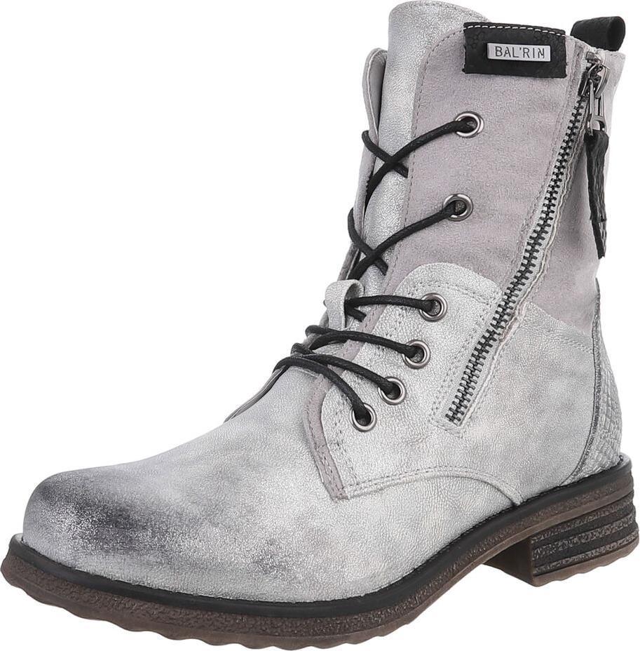 Ital-Design Damen Stiefeletten Schnürstiefeletten Leicht gefüttert Wildlederoptik, Lederoptik Flache Stiefeletten 90169766 Silber Gr. 37 90169732