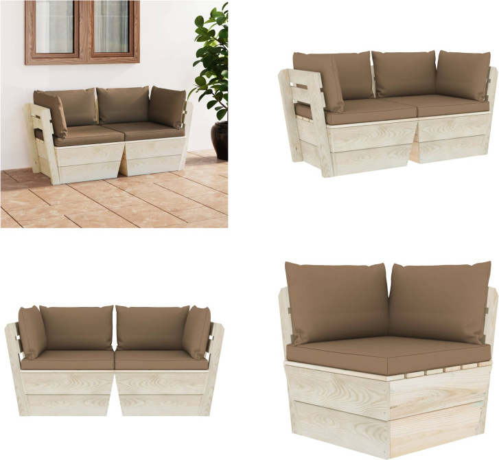 vidaXL Záhradná 2-miestna pohovka z paliet s vankúšmi zo smrekového dreva - Pohovka z paliet - 2-miestna pohovka - 2-miestne pohovky