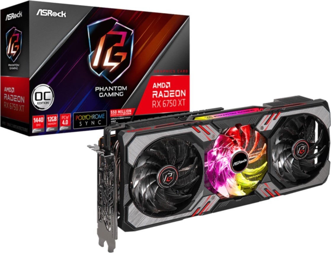 ASRock Phantom Gaming RX 6750 XT - Radeon RX 6750 XT - 12 GB - GDDR6 - 192 Bit - 7680 x 4320 Pixel - PCI Express 4.0