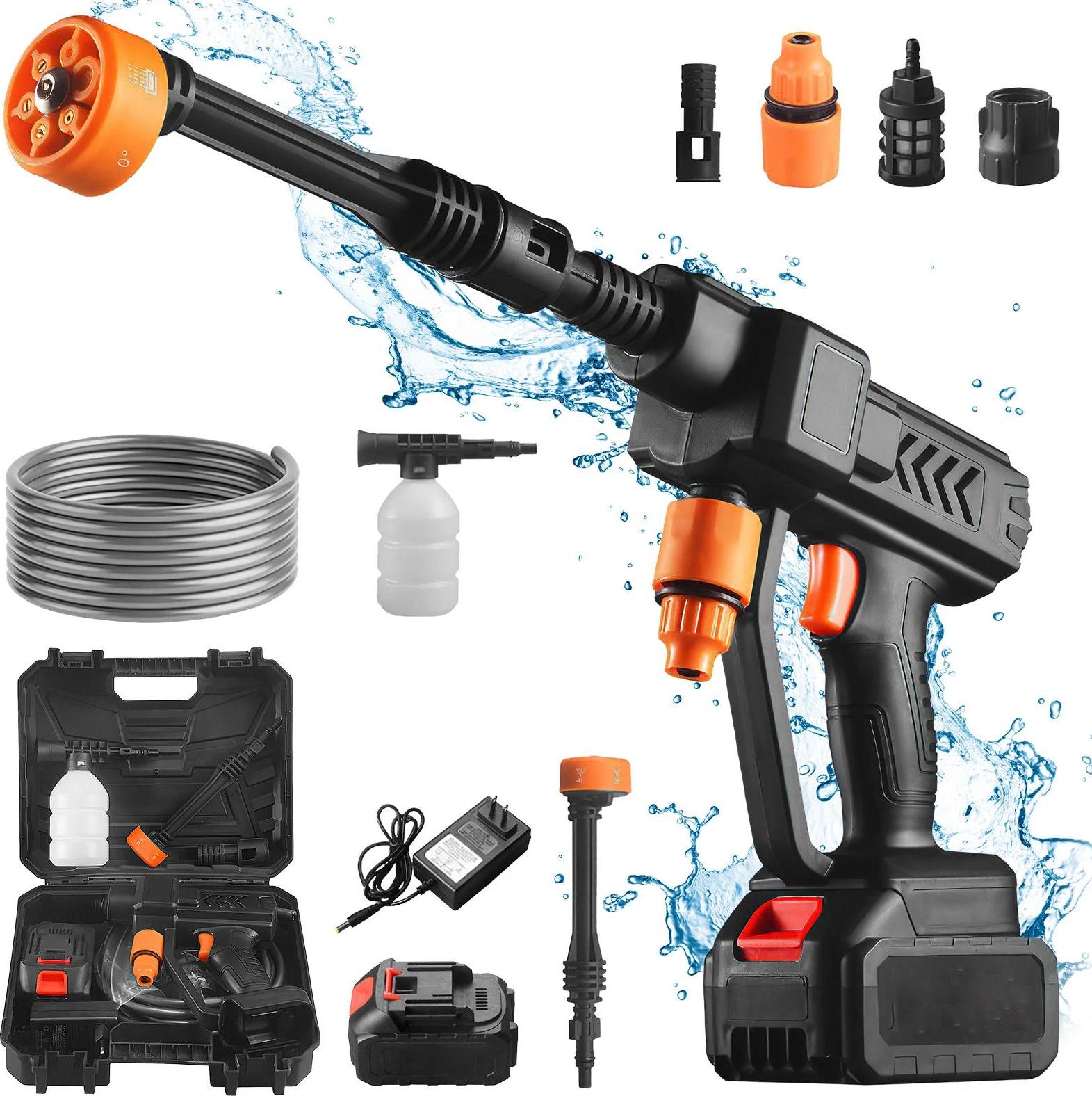 Vysokotlaková vodná pištoľ do auta, bezdrôtové pohodlie, silný čistiaci výkon, s 1x batériou