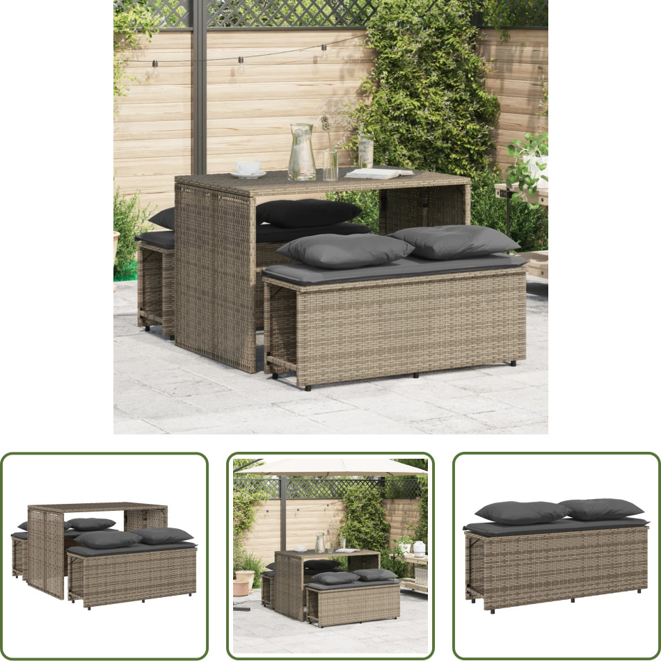 The Living Store 3-dielny záhradný jedálenský set s vankúšmi sivý polyratan