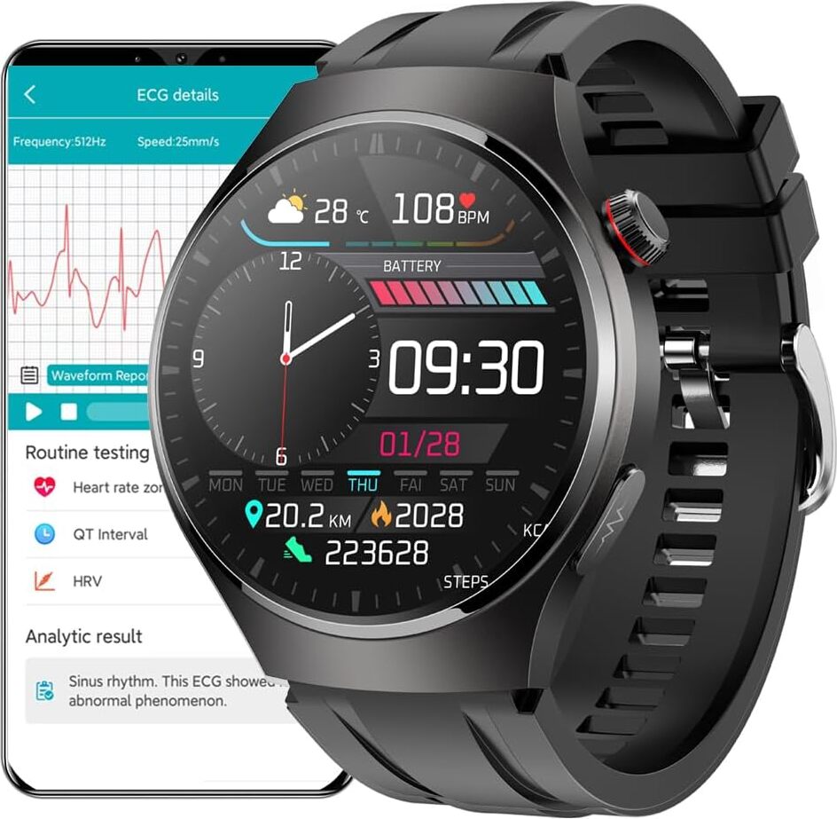 Digikuber SmartWatch EKG Pánske prijímanie/aktivita volá, 1,43 palca AMOLED WATCH Smart Watch ženy SPO2 - krokomer srdcová frekvencia krvný tlak ü