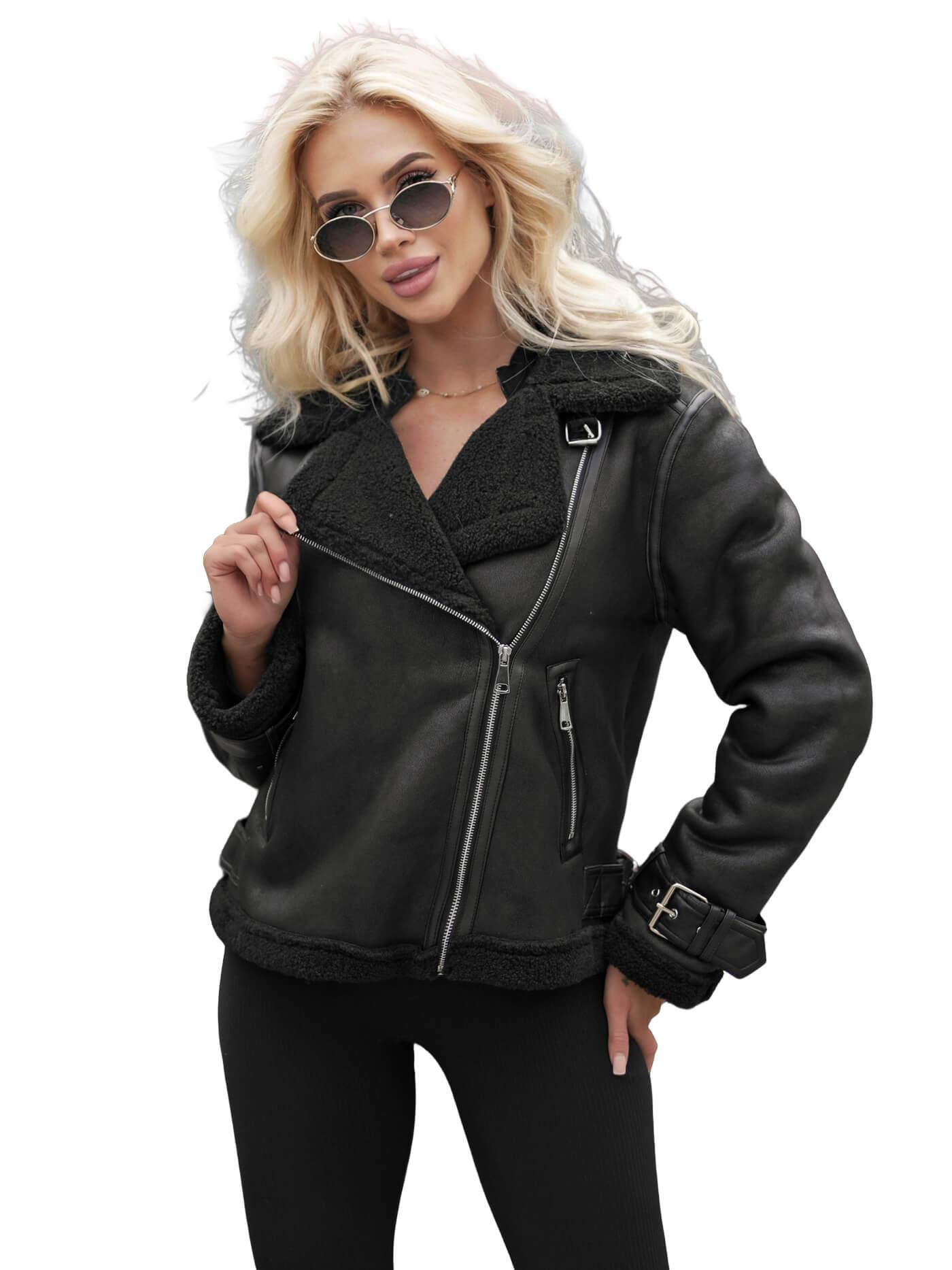 Damen Lederjacke Schwarz OZONEE JS/61M8501/392B S