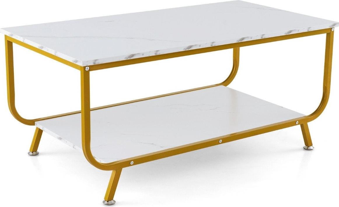 Northix Marmor Couchtisch Rechteckiger Couchtisch mit 2 Ebenen 105 x 55 x 46,5 cm Weiß