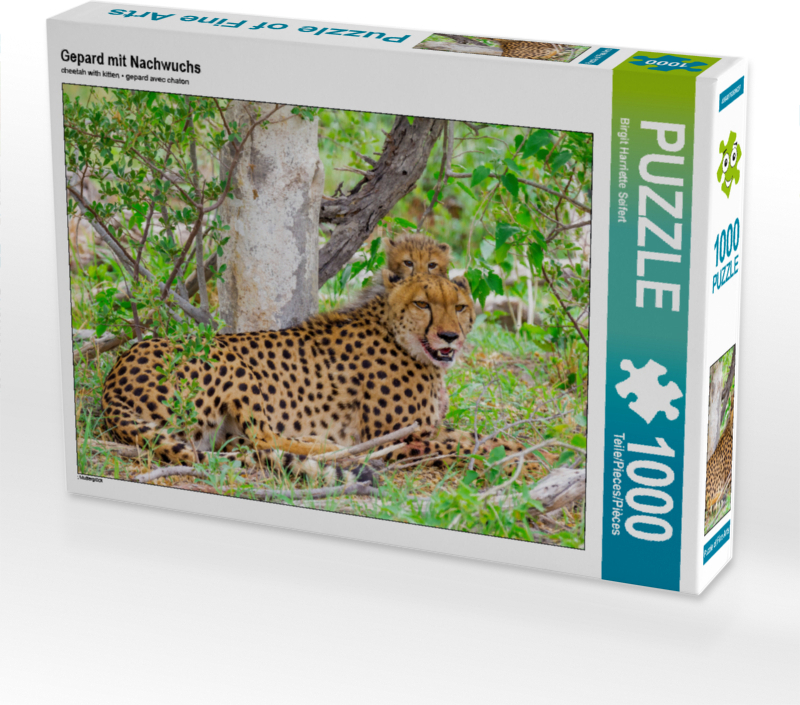 CALVENDO Puzzle Gepard mit Nachwuchs 1000 Teile Puzzle quer | 1000 Teile Lege-Größe 64x48cm Foto-Puzzle für glückliche Stunden