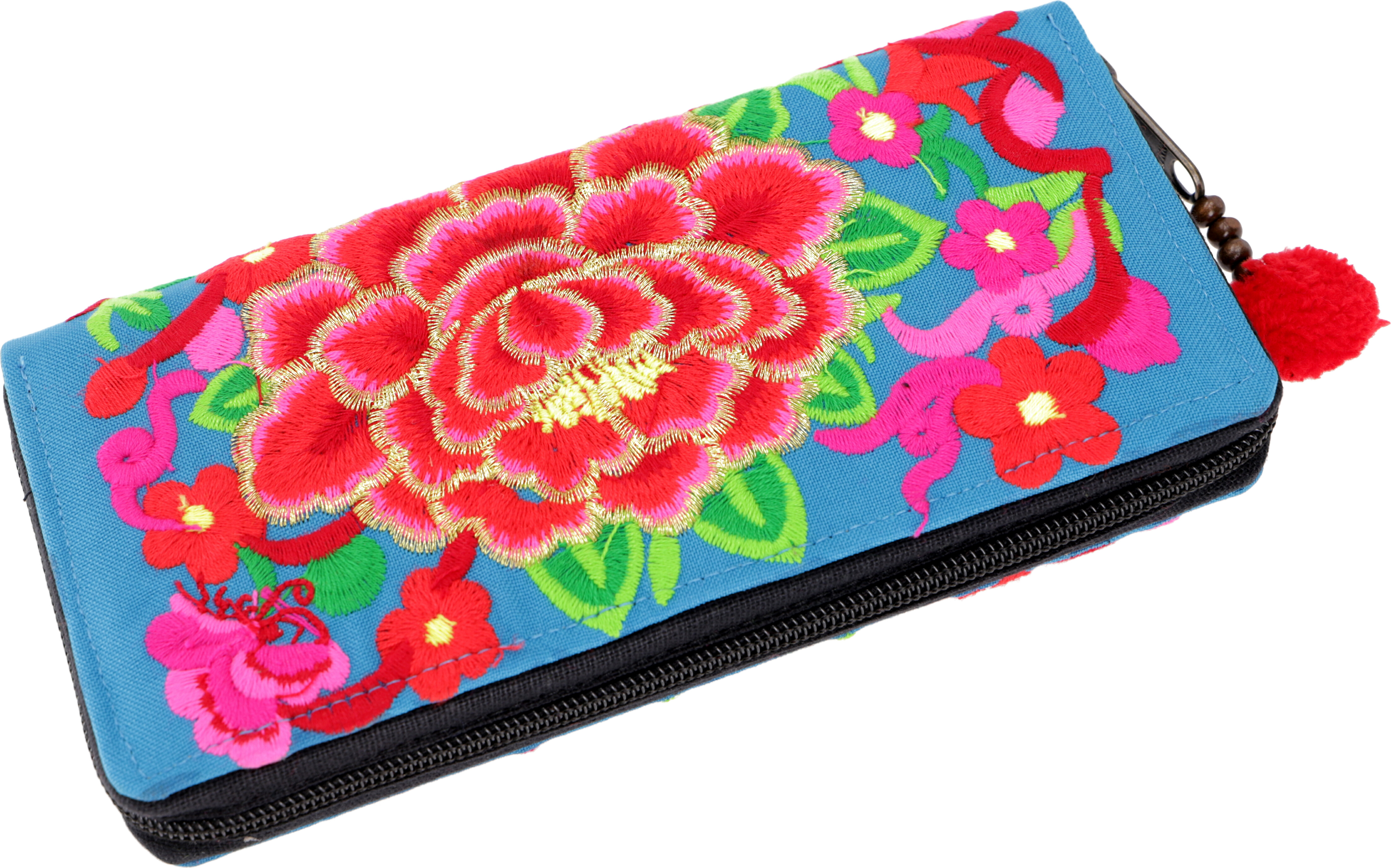 Guru-Shop Besticktes Ethno Portemonnaie Chiang Mai - Blau, Uni - Erwachsene, Baumwolle, 10*20*3 cm, Portemonnaies 38818