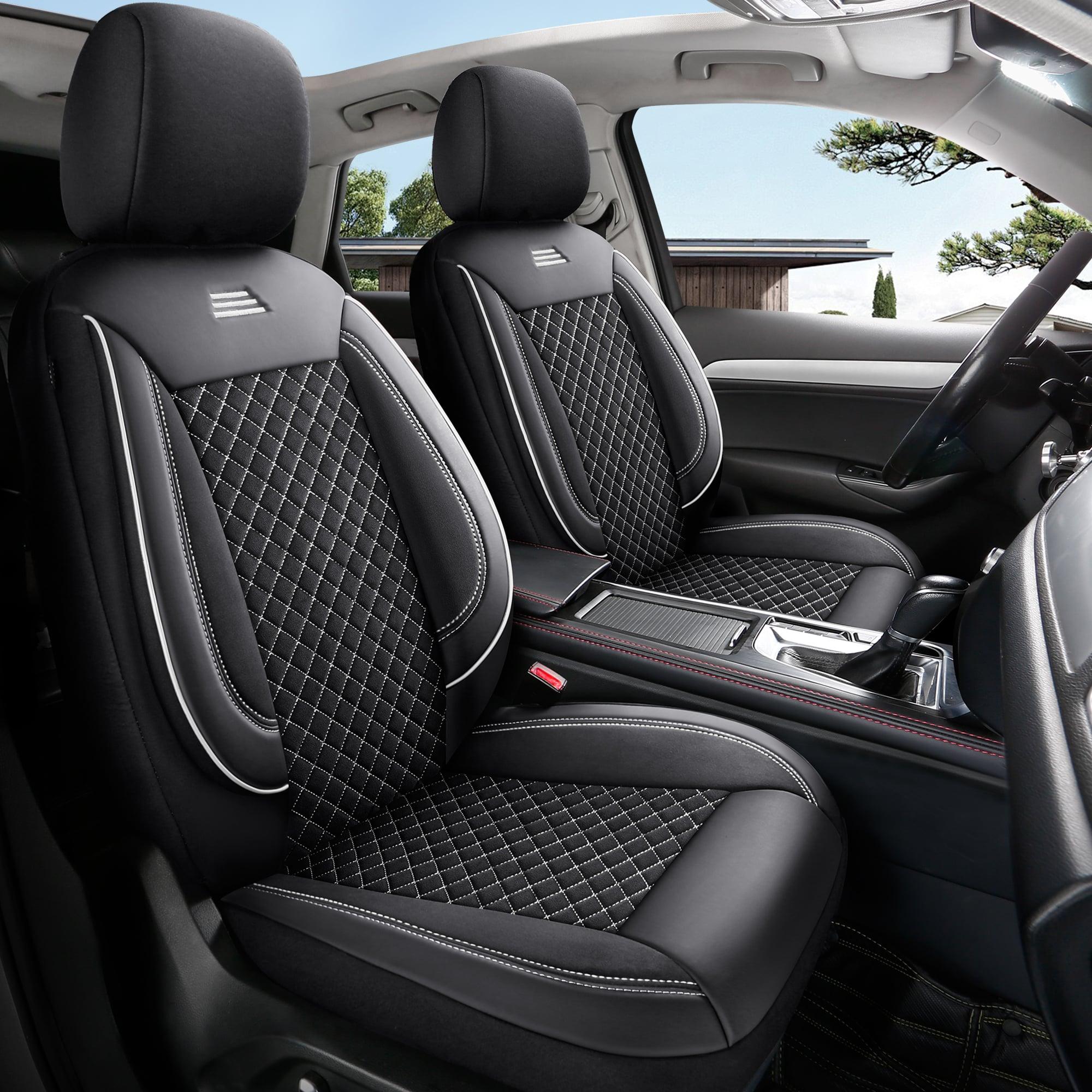 Auto Interieur Meester Autositzebezüge für Subaru XV 2 passgenau| Set mit 2 Stück | Fahrer + Beifahrersitz AIS Serie | Schwarz mit weißen Nähten