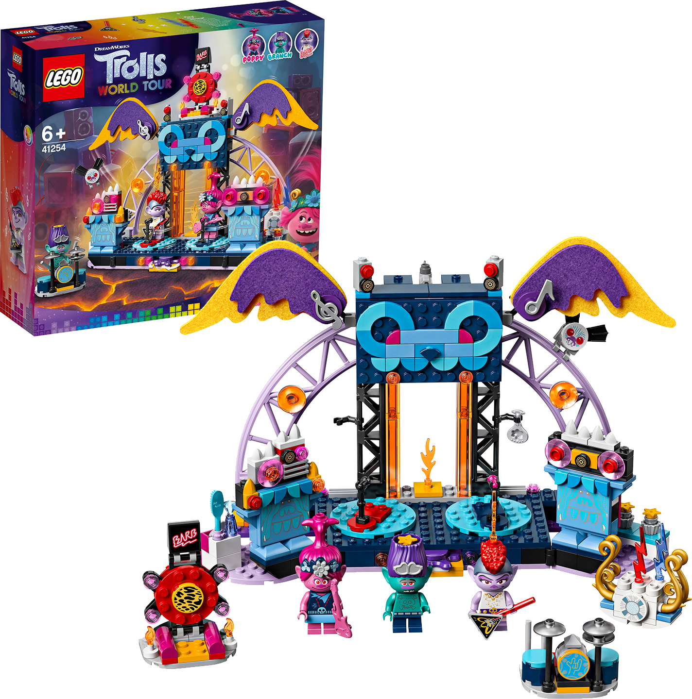 LEGO 41254 Trolls World Tour Volcano Rock City Konzert Spielset mit Popy, Branch und Barb, Musikszene und Gitarren