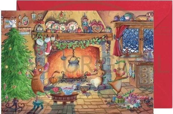 Mini adventný kalendár Vianoce Rodina myšiek Formát pohľadnice