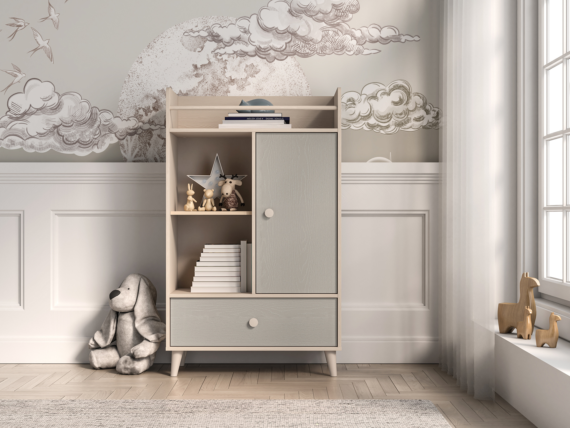 VENETI Kinderzimmer Kommode OLIVIA - beige/grau 046-10-00116