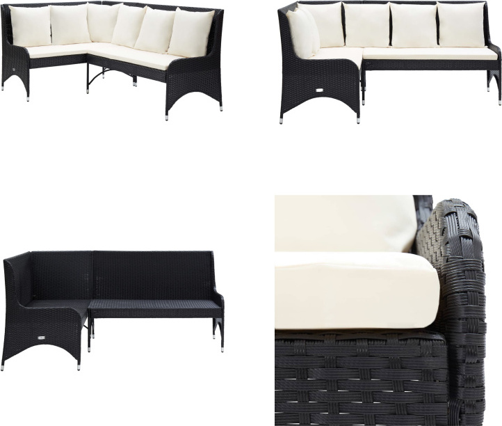vidaXL Garten Ecksofa 2 tlg. Poly Rattan Schwarz - Gartensofa - Gartensofas - Sofa - Sofas