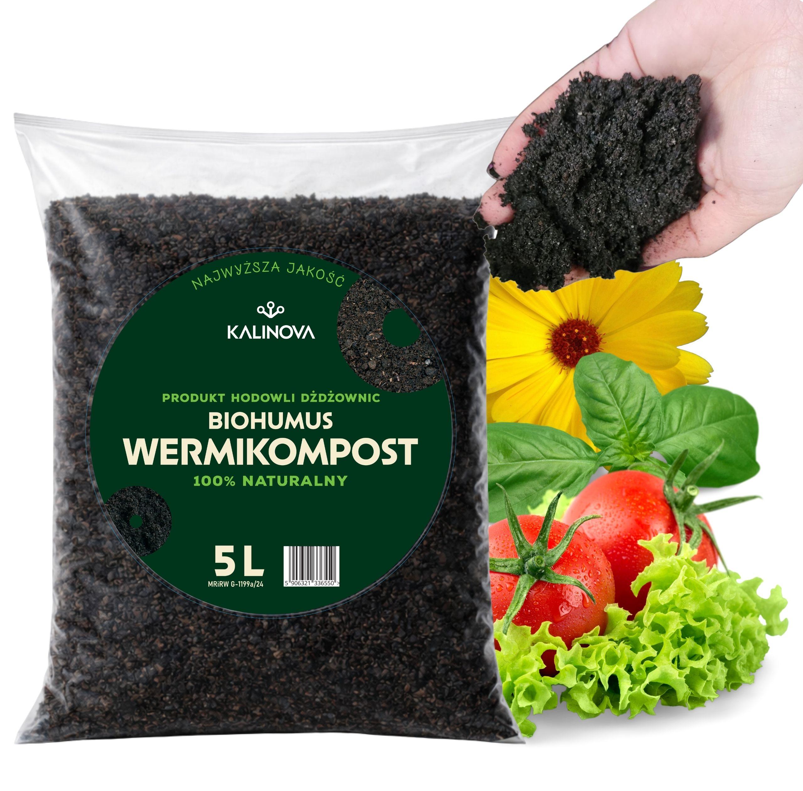 KALINOVA Wurmkompost-Dünger 5 l - Hochwertig - Nährstoffreich - Für Garten und Balkon - Wurmkompost - Biohumus - natürlicher Dünger