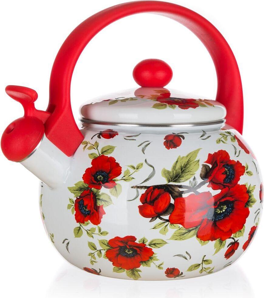 Luxshiny Bouilloire à Thé Sifflante 3L Émail Floral Vintage - Théière Acier Inoxydable Avec Poignée Anti-Brûlure