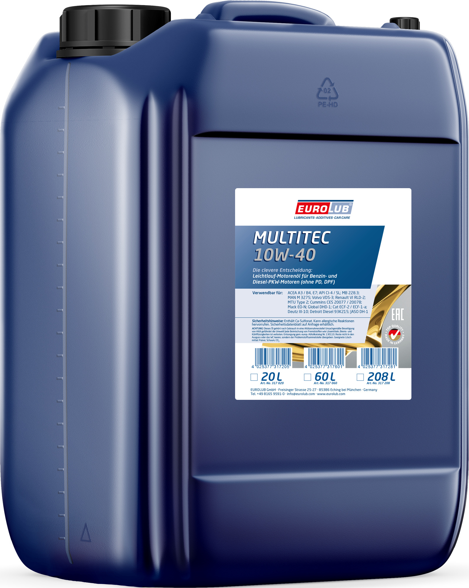 EUROLUB Motoröl MULTITEC 10W-40 20 L 317020