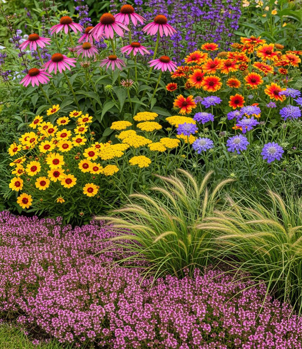 Baldur-Garten BALDUR Garten 9er Nektar-Staudenbeet 'Flowers for Bees', Pflanzen im 9x9 cm-Topf, nektarreiche Blütenvielfalt, lange Blütezeit, bienen- & insektenfreundlich, winterhart & pflegeleicht