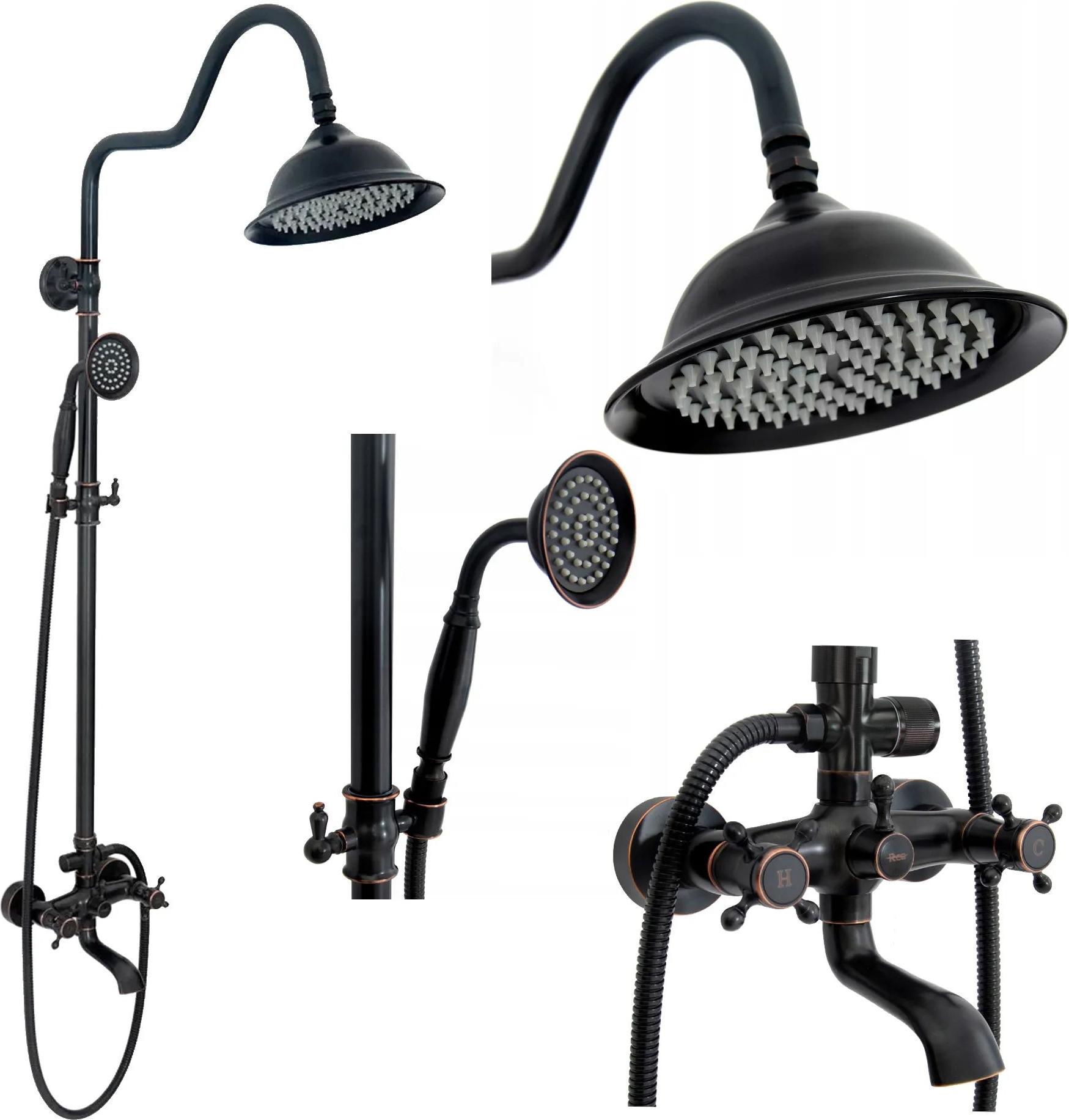 Retro-Dusche-Set, schwarz, mit Abwischtuch, Artikelnummer REA-P2366