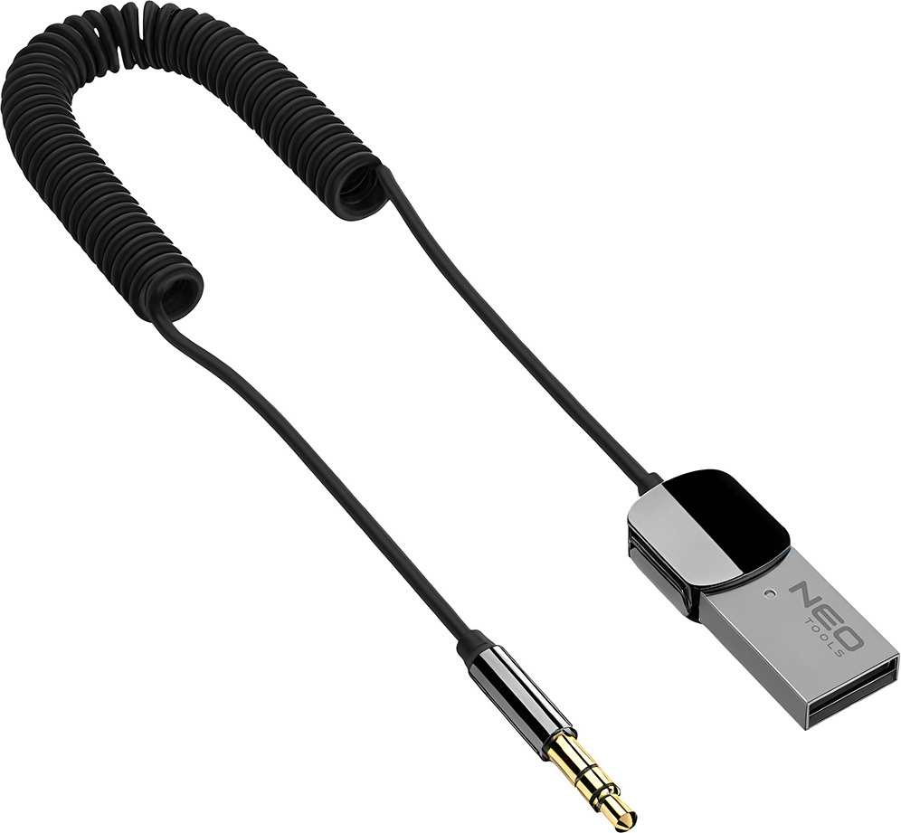 NEO TOOLS USB Bluetooth Aux Adapter Auto, Bluetooth 5.0 Empfänger Klinke für Auto, 5m Kabel Bluetooth 5.0 GRAPHITE-Sender