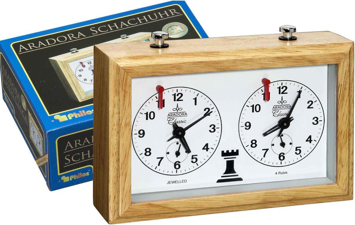 Philos Holz Schachuhr mechanisch - klassisches Schachzubehör PHI-4680