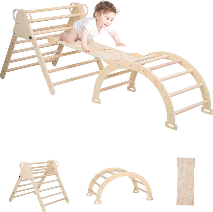 Clanmacy Kletterdreieck Klettergerüst mit Rampe Kletterdreieck Set aus Holz RL-TH9751-1-GDc